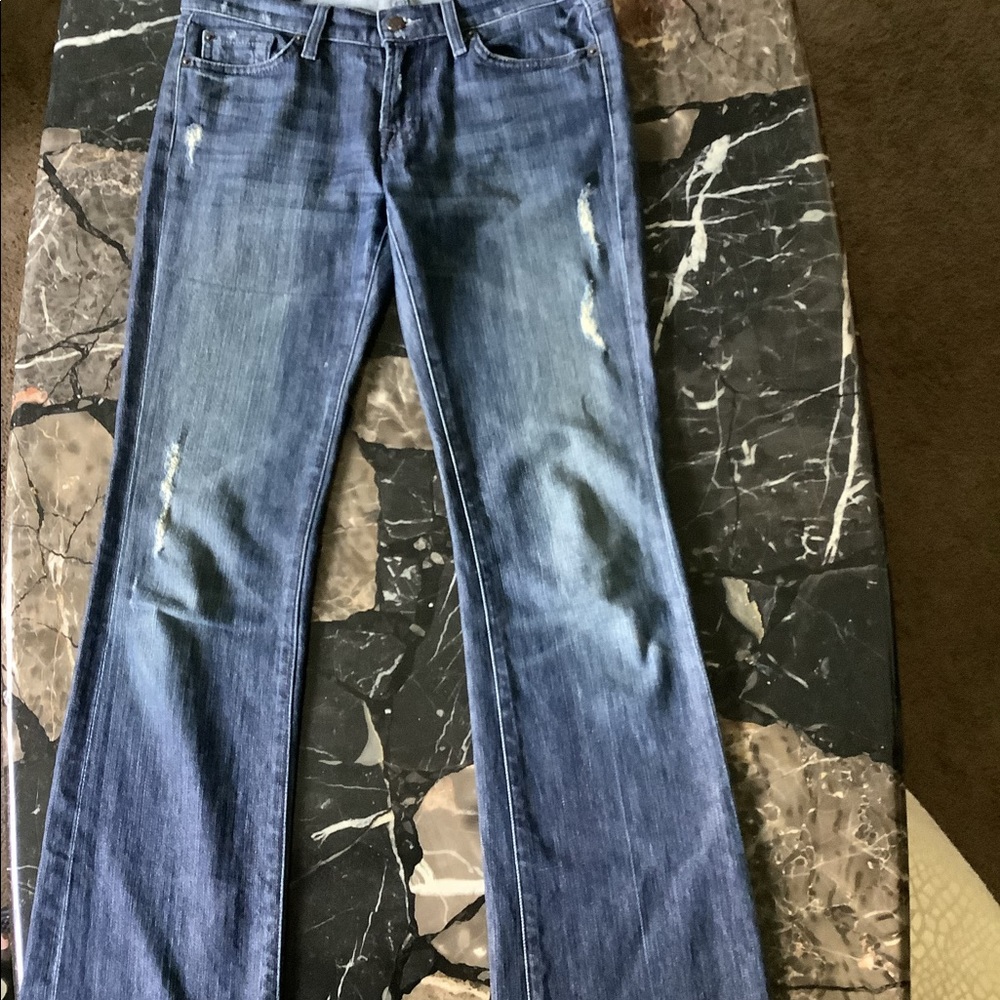 7 for all mankind dark wash distressed boot cut jeans sz 27